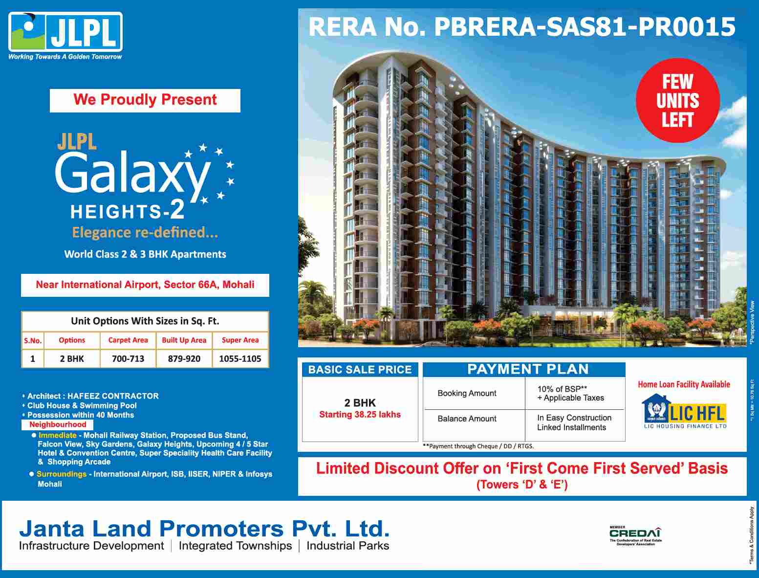 Book 2 BHK @ Rs 38.25 lakhs at JLPL Galaxy Heights 2 in Mohali Update